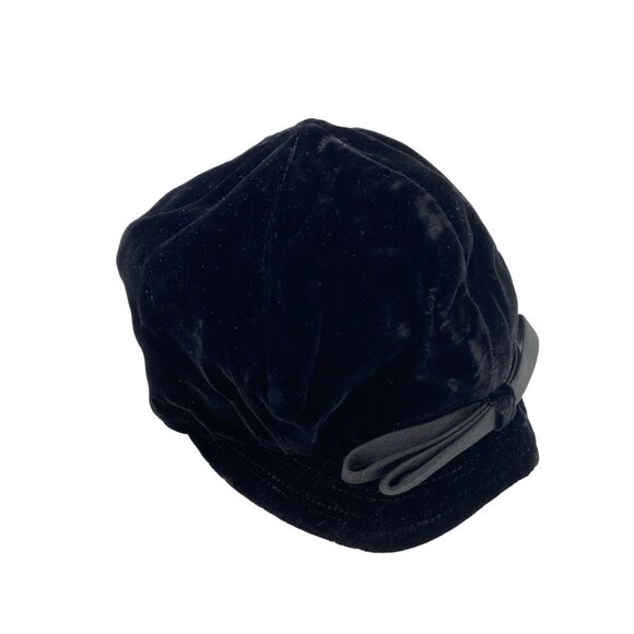 Vintage 60s Velvet Mod Go Go Cap Bow Detail Black 8160 British - Picture 2 of 9